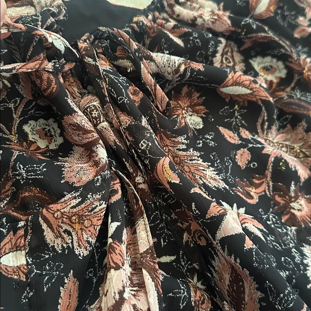 Madewell Black Floral Puff-Sleeve Dress with Pink, Maroon and Cream Blooms, 12 - Picture 7 of 16